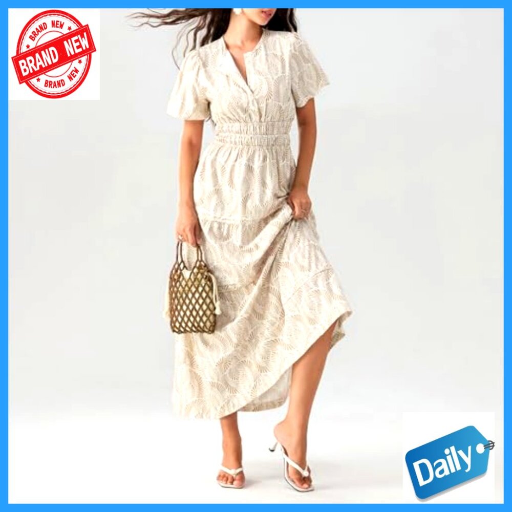 Short Sleeve V-Neck Maxi Dress with Smocked Waist and Pockets - Picture 4 of 7